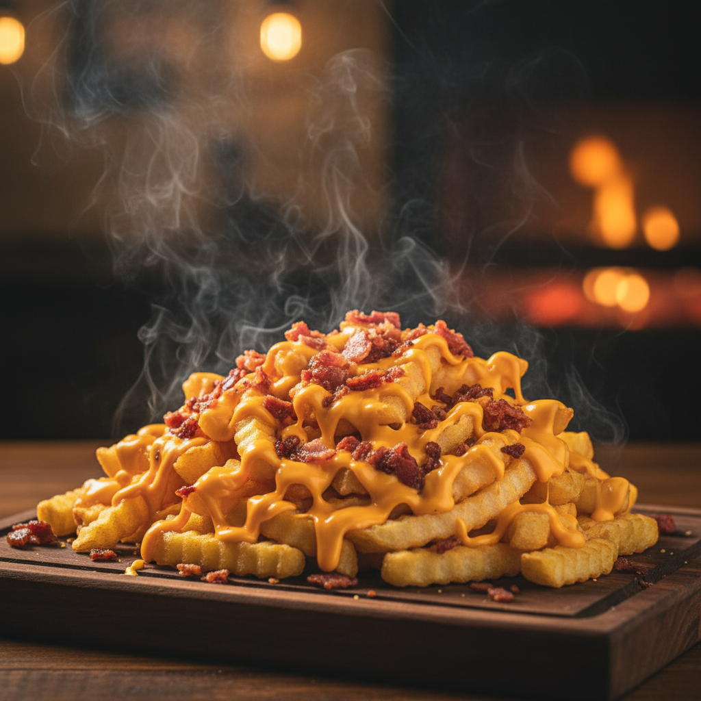 Batata Frita com Cheddar e Bacon